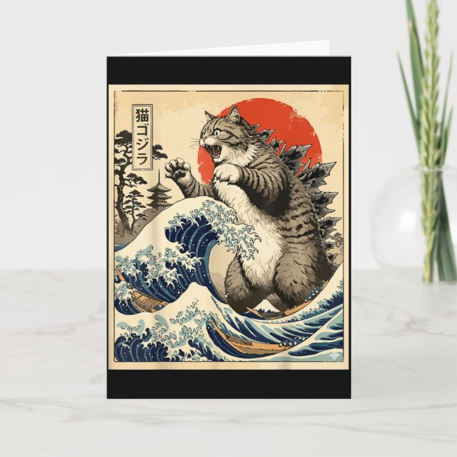 Catzilla Japansk Konst Kattälskare Grafiskt Tryck  Kort (Framsida)