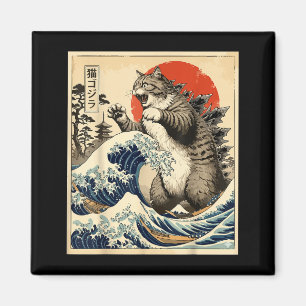 Catzilla Japansk Konst Kattälskare Grafiskt Tryck Magnet