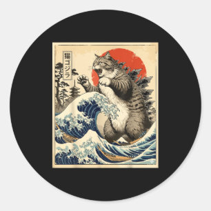 Catzilla Japansk Konst Kattälskare Grafiskt Tryck Runt Klistermärke