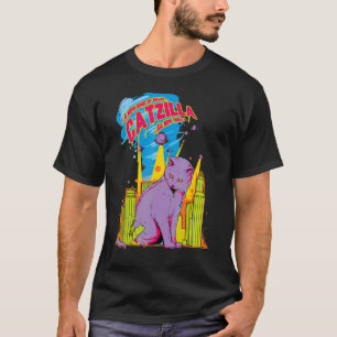 Catzilla japansk Sunset Stil Cat Kitten 2 T Shirt
