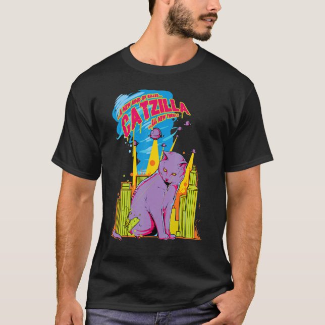 Catzilla japansk Sunset Stil Cat Kitten 2 T Shirt (Framsida)