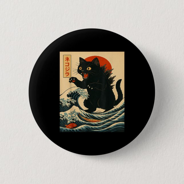 Catzilla Katt Japansk Konst Rolig Katt För Män Kvi Knapp (Framsida)