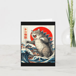Catzilla Katt Japansk Konst Rolig Katt Grafik för Kort