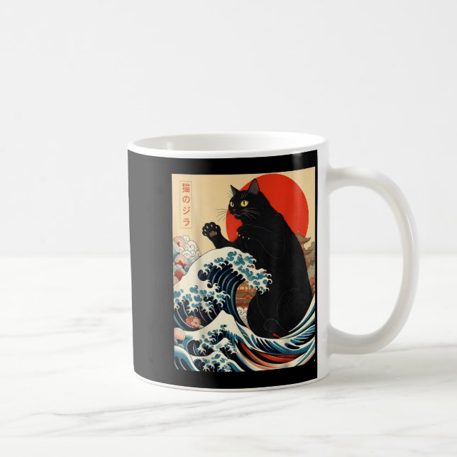 Catzilla Katt Japansk Konst Rolig Katt Kawaii Roli Kaffemugg (Höger)