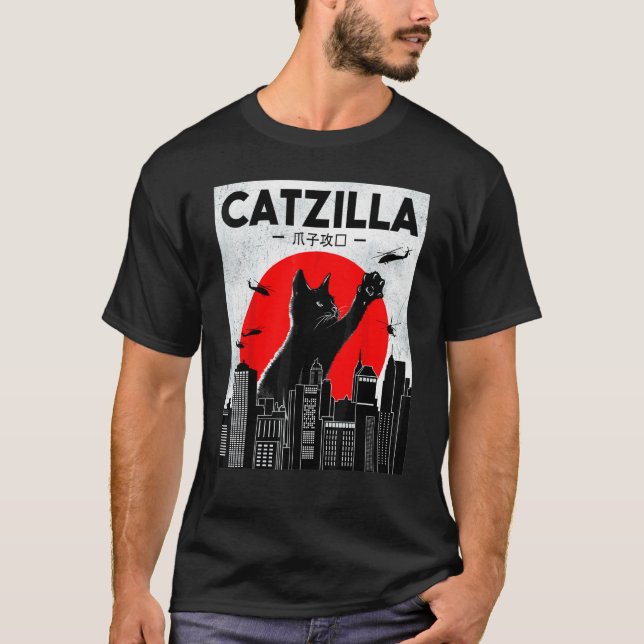 Catzilla  Katt  Katt Katt T Shirt (Framsida)
