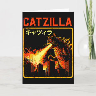 Catzilla Katt Monster Rolig Japansk Parodi Kvinnor Kort
