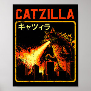 Catzilla Katt Monster Rolig Japansk Parodi Kvinnor Poster