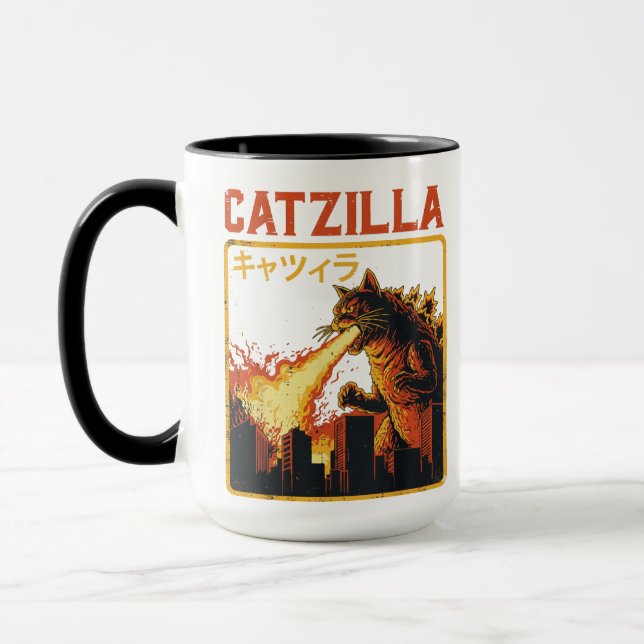 Catzilla Katt Monster Rollig Japansk Parodi Kvinno Mugg (Vänster)