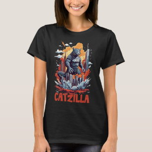Catzilla Katt Stad Siluett Rolig T Shirt