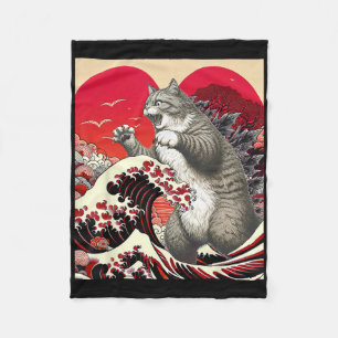 Catzilla Katt Valentine Japansk Konst Roligt Kattp Fleecefilt
