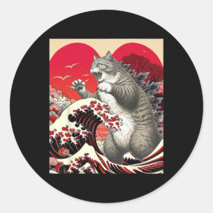 Catzilla Katt Valentine Japansk Konst Roligt Kattp Runt Klistermärke