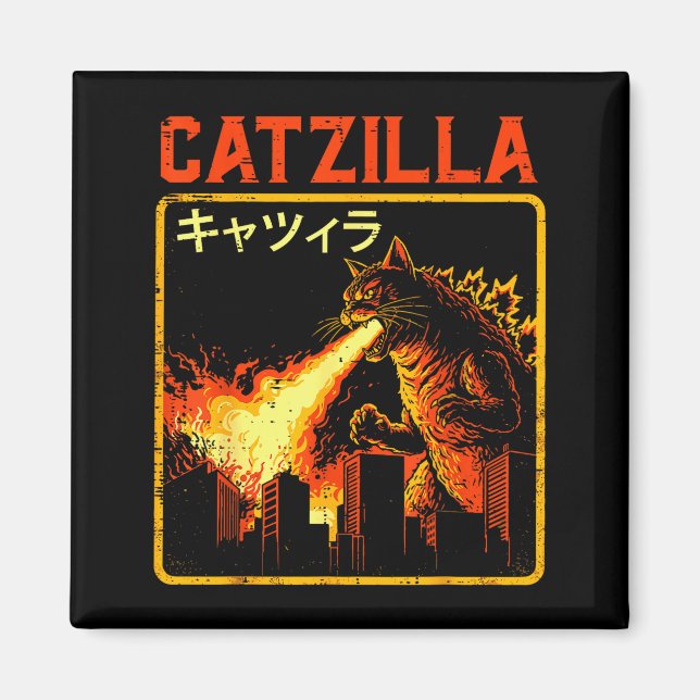 Catzilla Kattmonster Rollig Japansk Parodi Kvinnor Magnet (Framsidan)