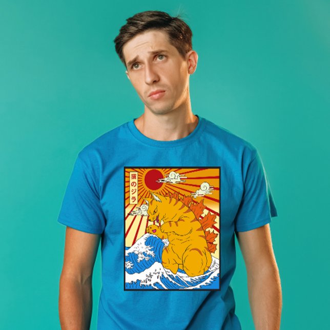 Catzilla Off Kanagawa Funny Japanese Art Cat Graph T Shirt (Skapare uppladdad)
