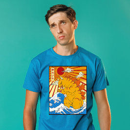 Catzilla Off Kanagawa Rolig Japansk Konst Katt Gra T Shirt