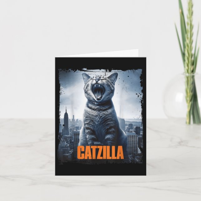 Catzilla Roaring over City Skyline Cat Monster Kit Kort (Framsida)