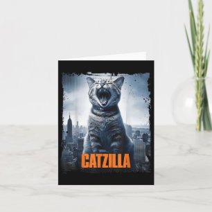 Catzilla Roaring over City Skyline Cat Monster Kit Kort