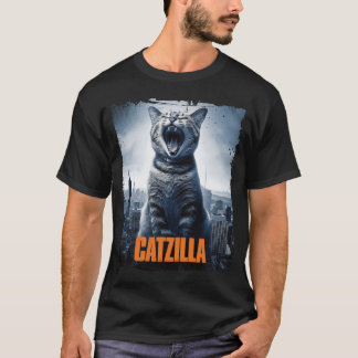 Catzilla Roaring over City Skyline Cat Monster T Shirt