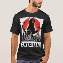 Catzilla Roaring over City Skyline Cat Monster T Shirt