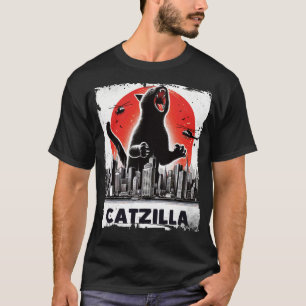 Catzilla Roaring over City Skyline Cat Monster T Shirt