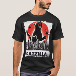 Catzilla Roaring over City Skyline Cat Monster T Shirt
