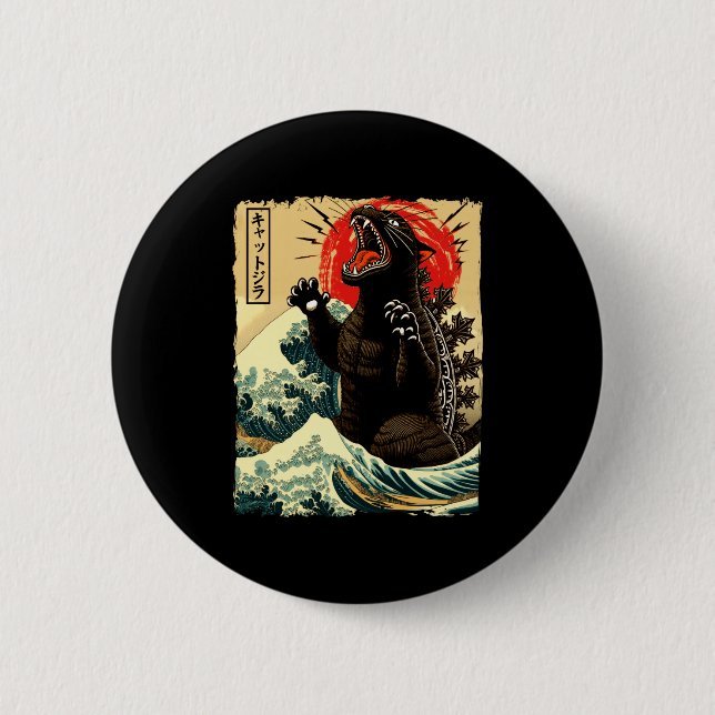 Catzilla Rolig Japansk Stil  Knapp (Framsida)