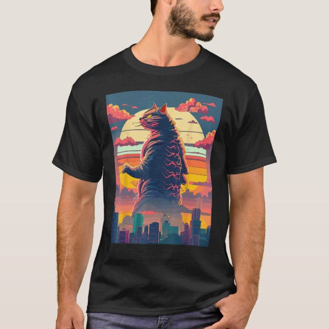 Catzilla Rolig Parodi Söt Monster T Shirt (Framsida)