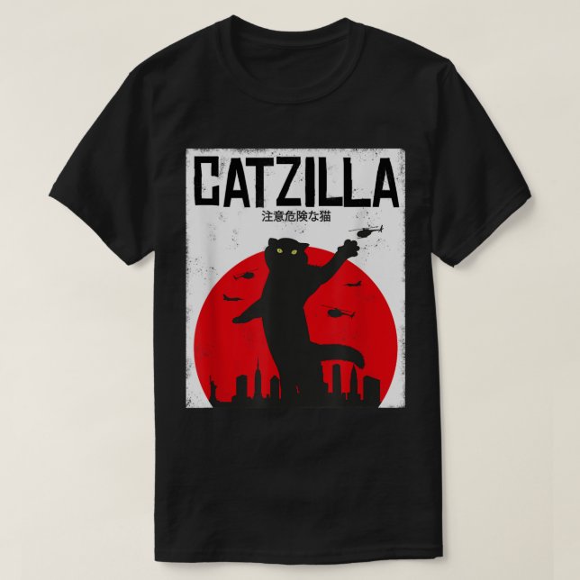 Catzilla Roligt Kaiju Kattdesign T Shirt (Design framsida)