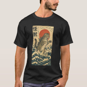 Catzilla Scottish Fold Japansk Konst Rolig Husdjur T Shirt