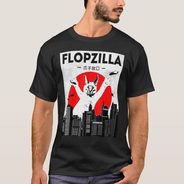 Catzilla stor floppa meme Flopzilla Caracal Katt T Shirt (Framsida)