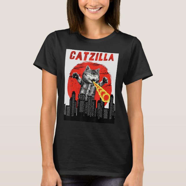Catzilla Vintage Cute Cat Sunset Catzilla T Shirt (Framsida)