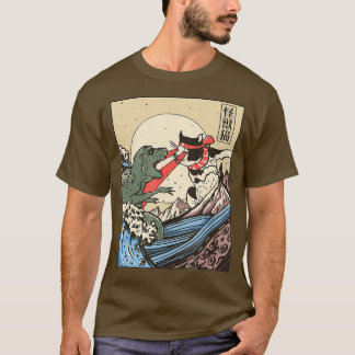 Catzilla vs Kaiju Vintage Funny Cute Cat Art Japan T Shirt