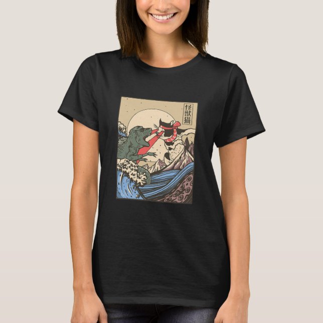 Catzilla Vs Kaiju Vintage Funny Cute T Shirt (Framsida)