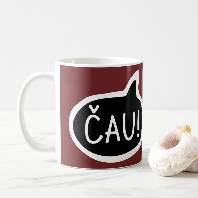ČAU! Lettiska, slovakiska Hälsning, Tal Bubble Kaffemugg (Med munk)