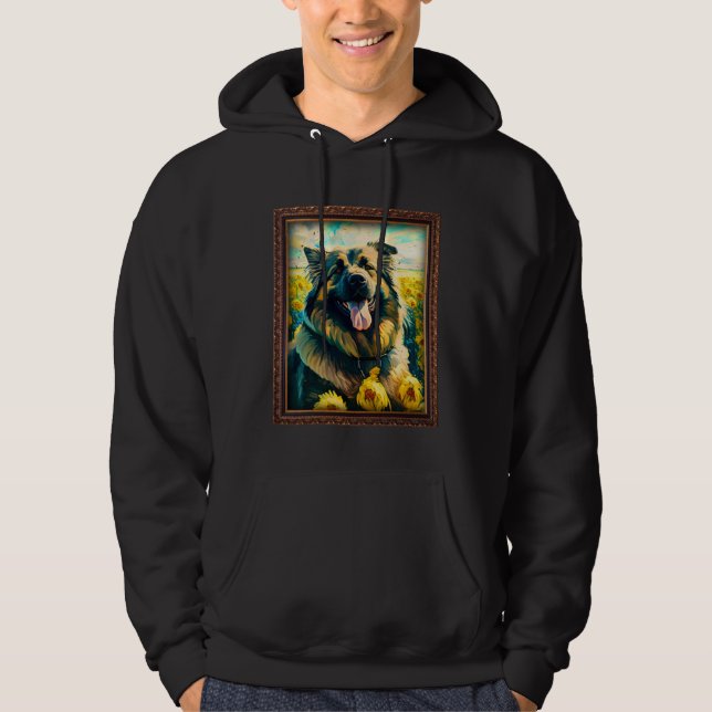 Caucasian Shepherd Painting Sunflower Flower Mom W Hoodie (Framsida)