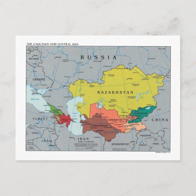 Caucasus och centralAsien karta Vykort (Framsida)