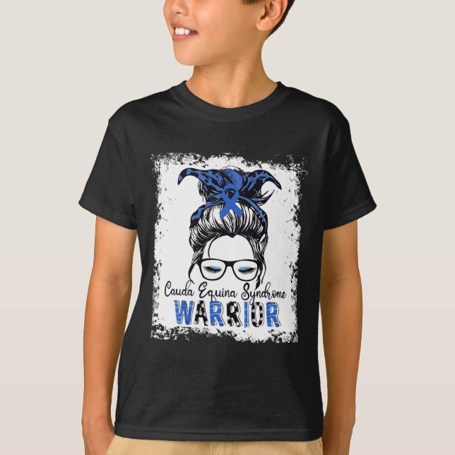 Cauda Equina Syndrome Warrior Blue Ribbon Awarenes T Shirt (Framsida)