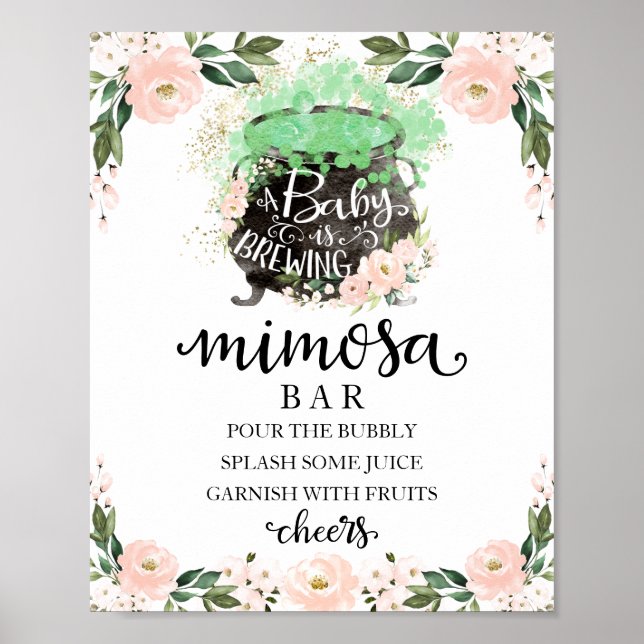 Cauldron Halloween Baby Shower Mimosa Pub-tecken Poster (Framsidan)