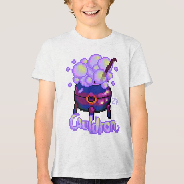 Cauldron, heksenketel, pixel art Halloween T Shirt (Framsida)