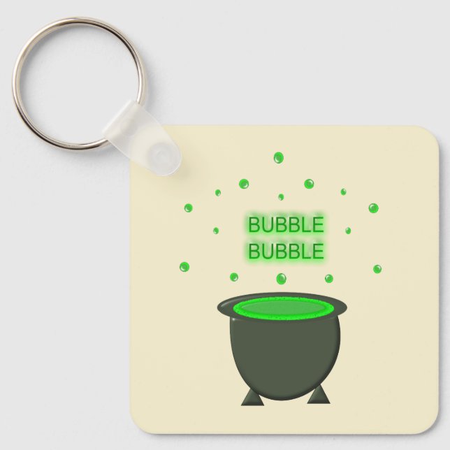 Cauldron och Bubbling Grönt Brew Halloween Anpassn Nyckelring (Framsida)
