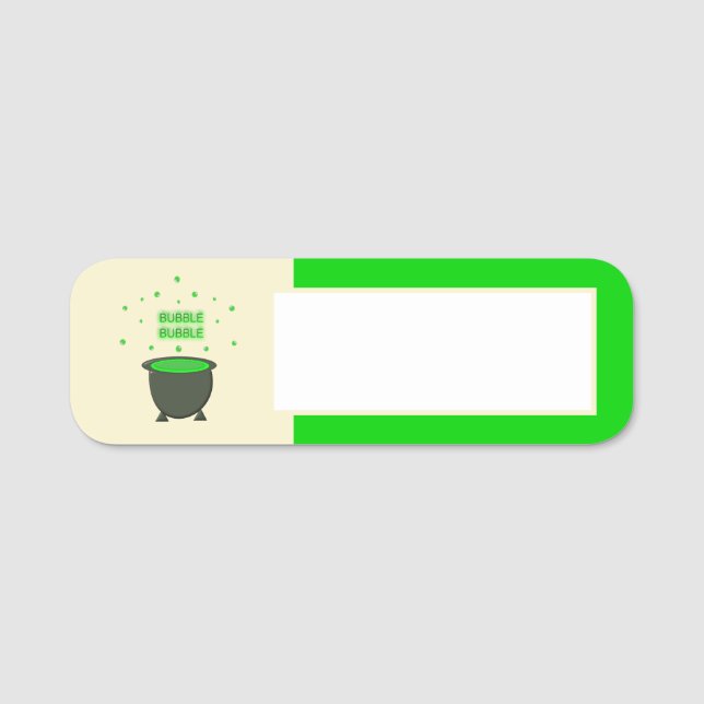 Cauldron och Bubbling Grönt Brew Halloween Namnbricka (Framsida)