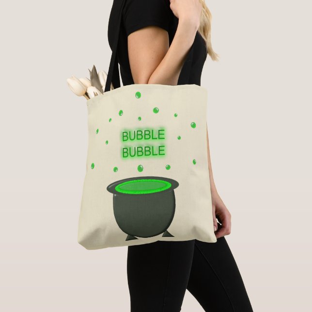 Cauldron och Bubbling Grönt Brew Halloween Tygkasse (Närbild)