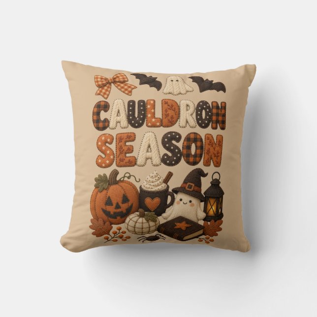 Cauldron Season Söt Halloween Spöke Kudde (Framsida)