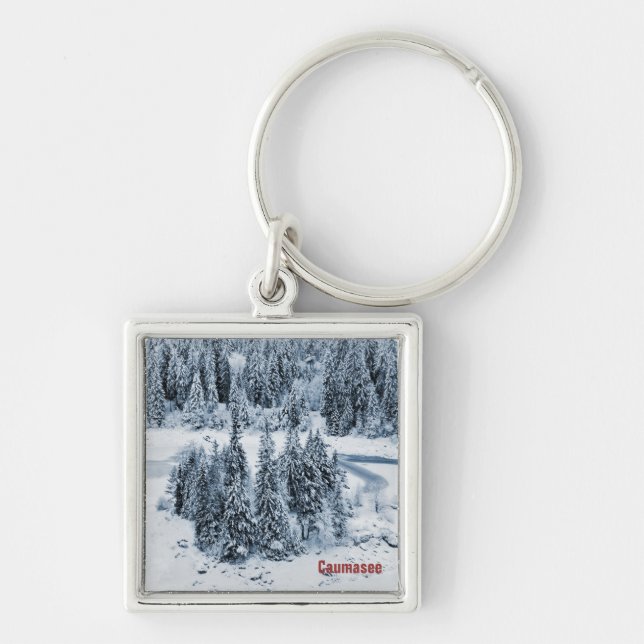 Caumasee Fyrkantig Silverfärgad Nyckelring (Framsidan)