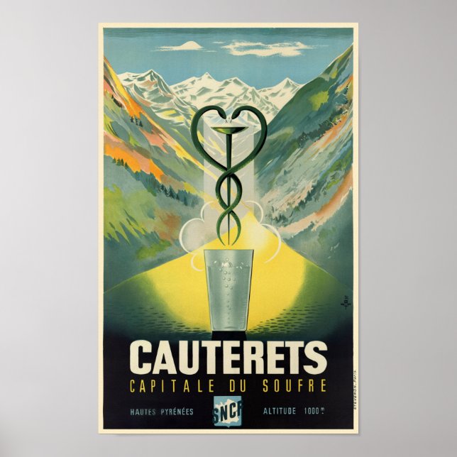 Cauterets Frankrike Vintage affisch (Framsidan)