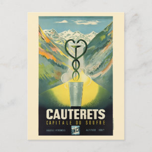 Cauterets Frankrike Vintage affisch Vykort