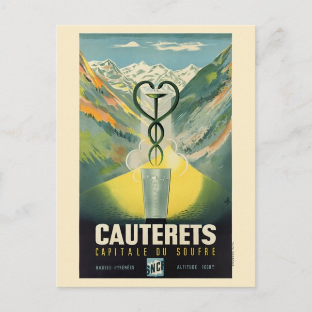 Cauterets Frankrike Vintage affisch Vykort (Framsida)