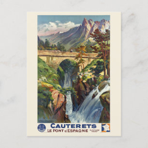 Cauterets Le Pont d'Espagne Frankrike Vintage affi Vykort