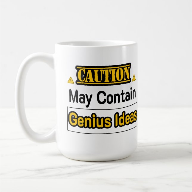 Cautiion Genius Ideas Funny Office Gift Kaffemugg (Vänster)