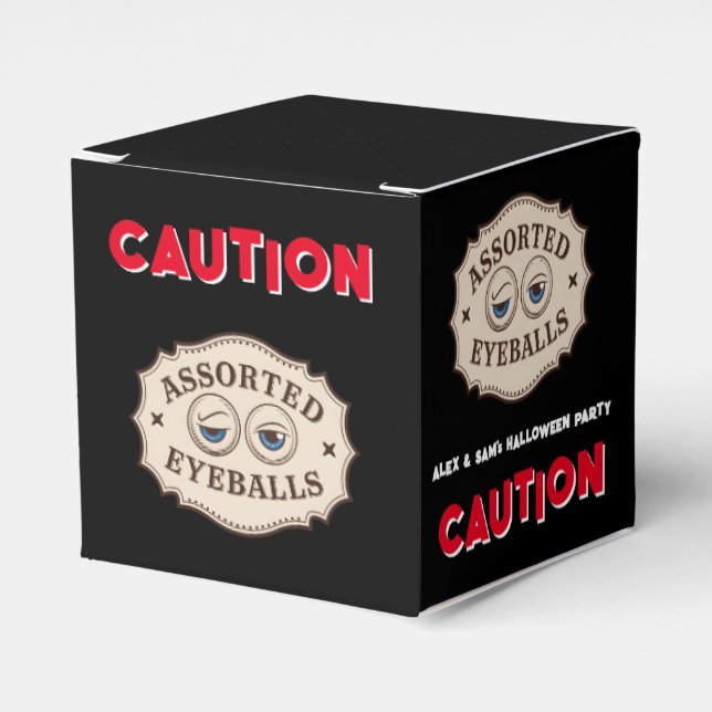 CAUTION Eyeball Black Halloween Party Spooky Candy Presentaskar (Framsidan Sidan)