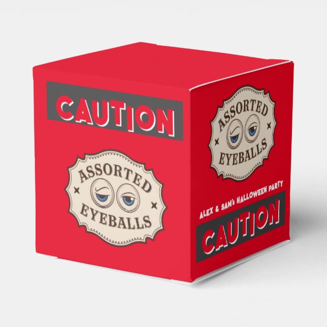 CAUTION Eyeballs Red Halloween Party Spooky Candy Presentaskar (Baksidan Sidan)